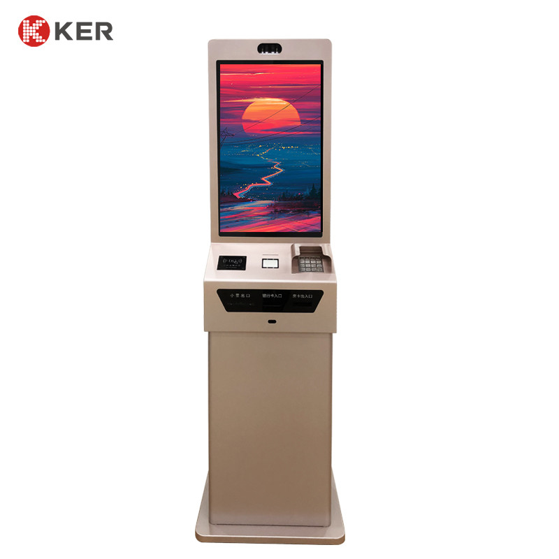 Latest company case about 27 inches hotel self service kiosk camera+qr-code scanner+ticket printer self service touch kiosk self service kiosk machine