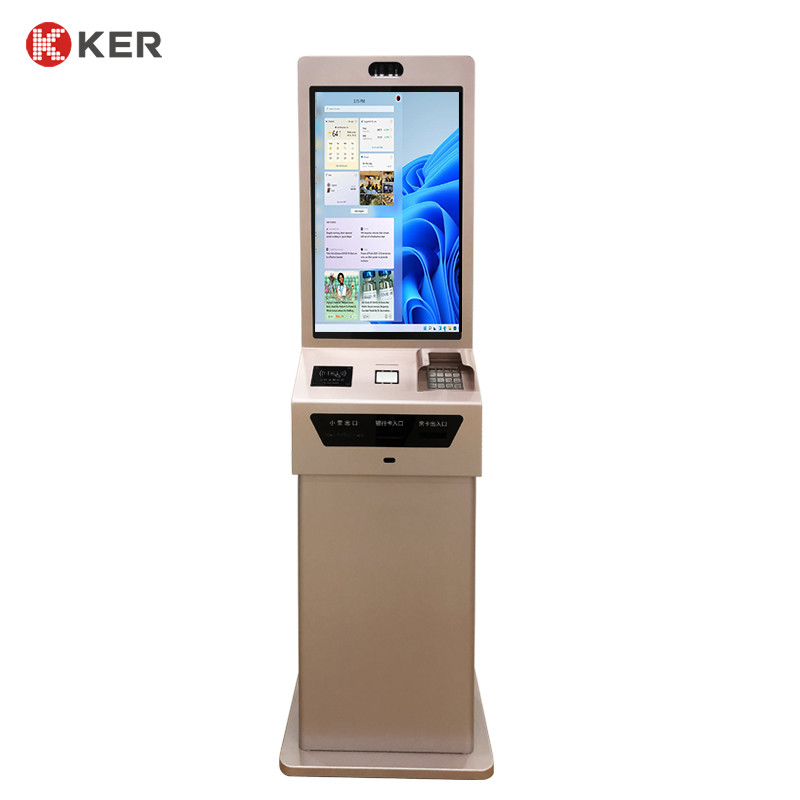 Latest company case about 27 inches hotel self service kiosk camera+qr-code scanner+ticket printer self service touch kiosk self service kiosk machine