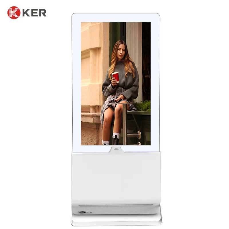 Latest company case about 55 inch indoor floor stand double side digital signage standing advertising display advertisement screen wifi network