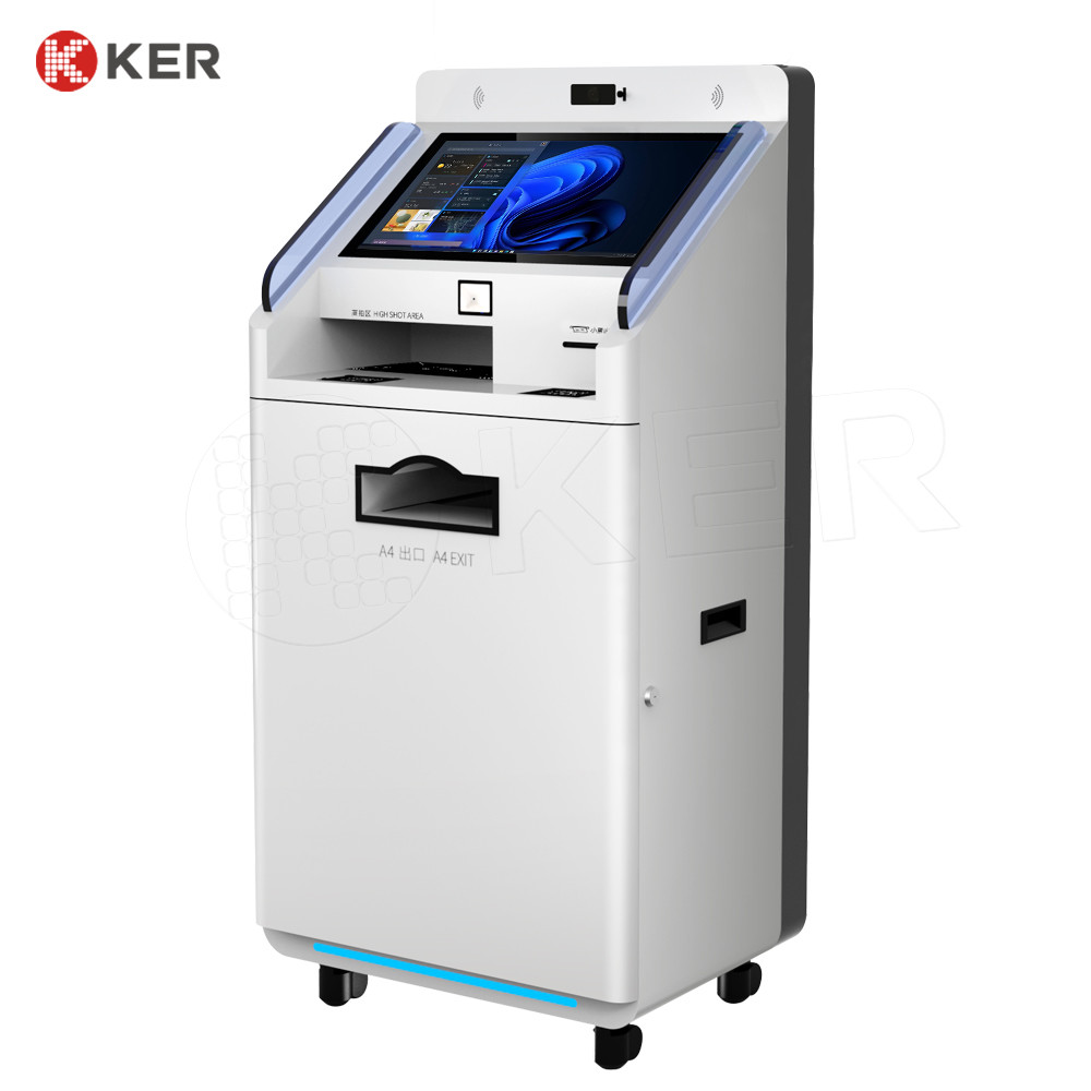 Latest company case about China supplier 23.8 inches QR-code scanner NFC card reader A4 printer touchscreen print kiosks self service cash payment kiosks